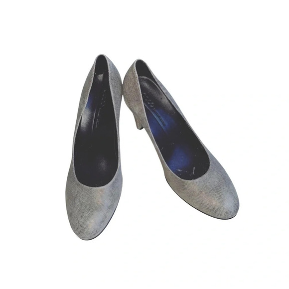 Ecco Shape 75 Gray Metallic Snakeskin Classic Slip-on Heels 7.5 Women’s - Picture 1 of 12